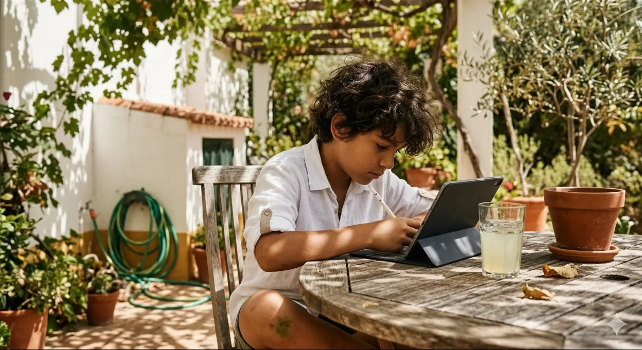 A parent and child working together at the table