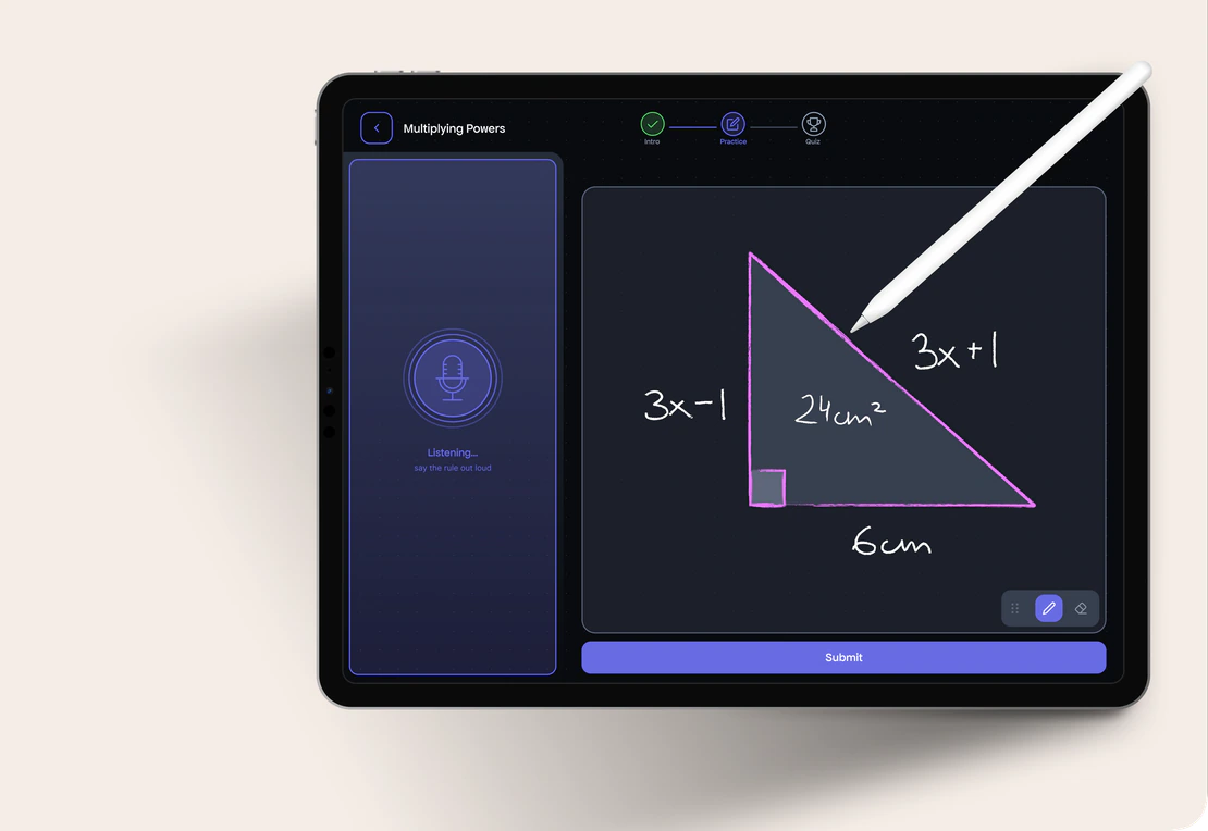 Practice on the tablet: handwritten working on the ARLOS canvas, read and marked in real time