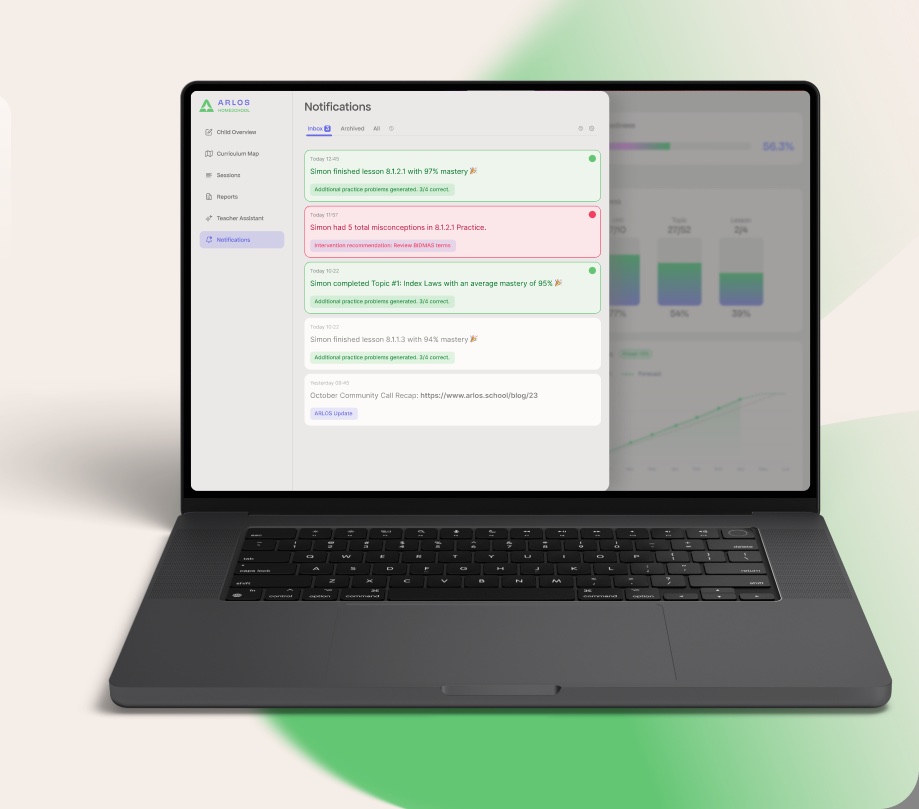 A misconception alert in the Parent Dashboard